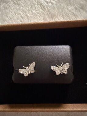 Butterfly Pavé Stud Moissanite Earrings in 925 Silver